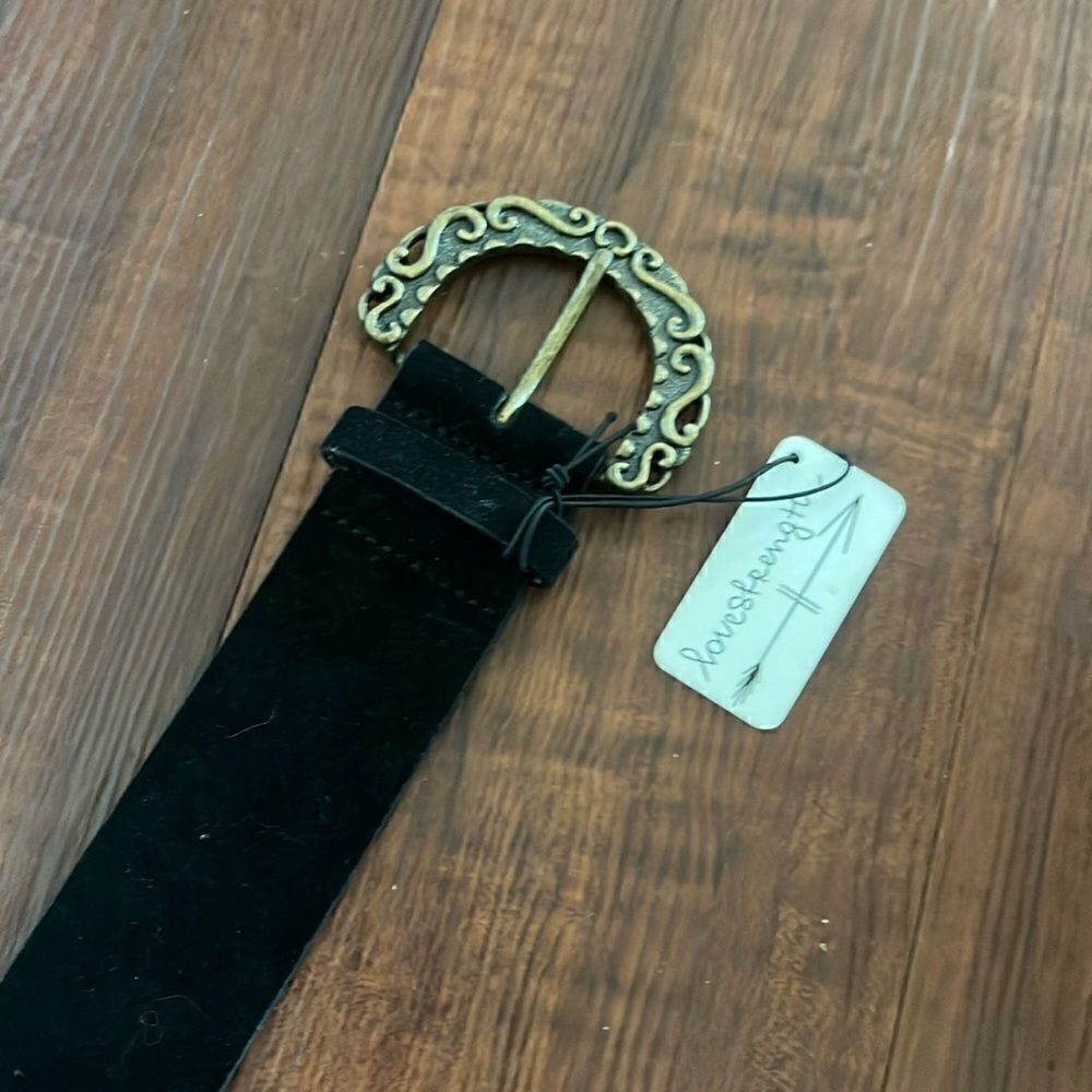BRAND NEW Black Suede Belt - Thick with Gold Buckle